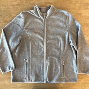 Karen Scott Sport Full Zip Stand Collar Soft Fleece Jacket-Grey-Women's Size XXL